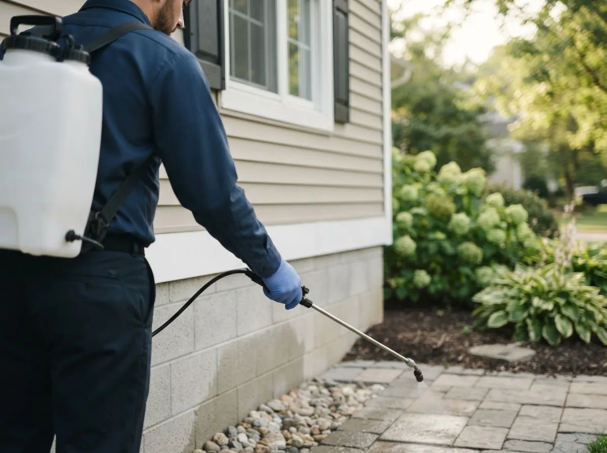 Pest control technician inspecting a home in Waubun, MN